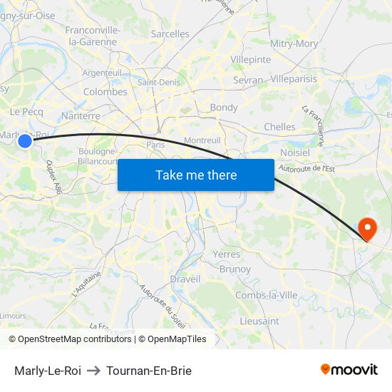 Marly-Le-Roi to Tournan-En-Brie map