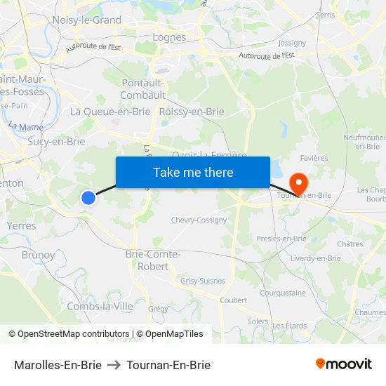 Marolles-En-Brie to Tournan-En-Brie map