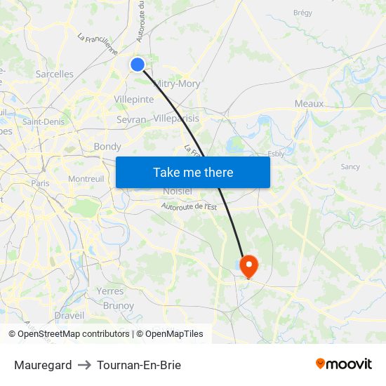 Mauregard to Tournan-En-Brie map