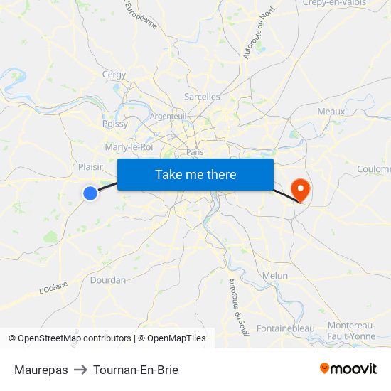 Maurepas to Tournan-En-Brie map