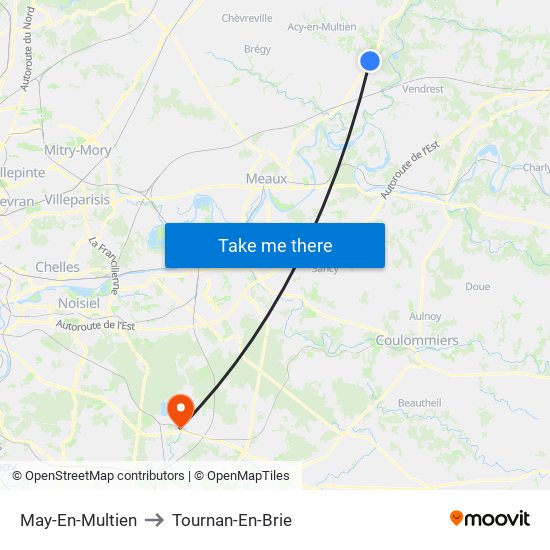 May-En-Multien to Tournan-En-Brie map