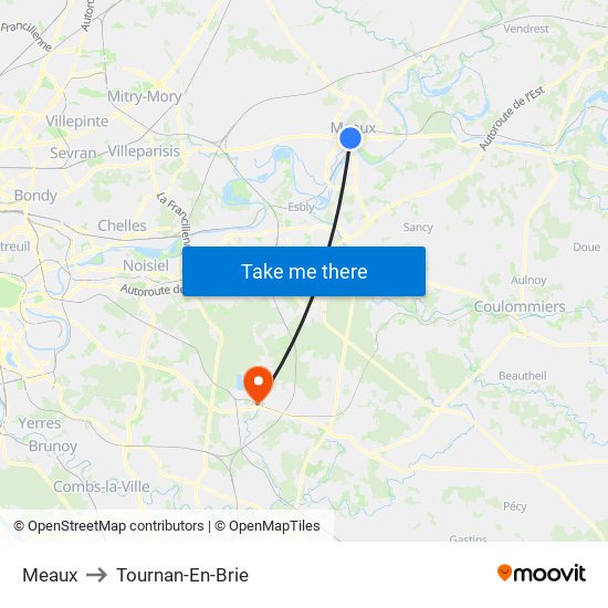 Meaux to Tournan-En-Brie map