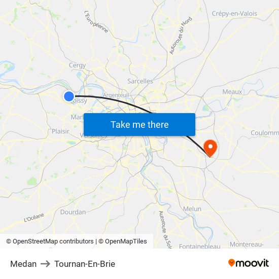 Medan to Tournan-En-Brie map