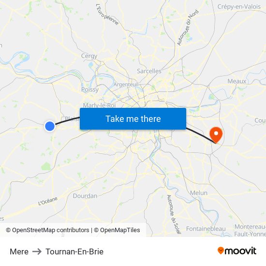 Mere to Tournan-En-Brie map