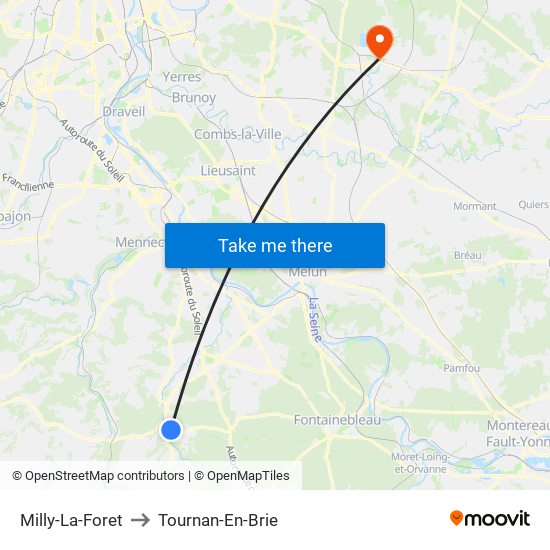 Milly-La-Foret to Tournan-En-Brie map