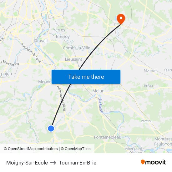 Moigny-Sur-Ecole to Tournan-En-Brie map