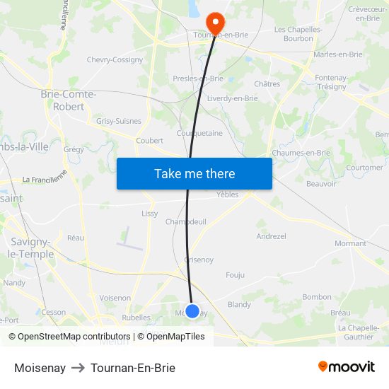 Moisenay to Tournan-En-Brie map