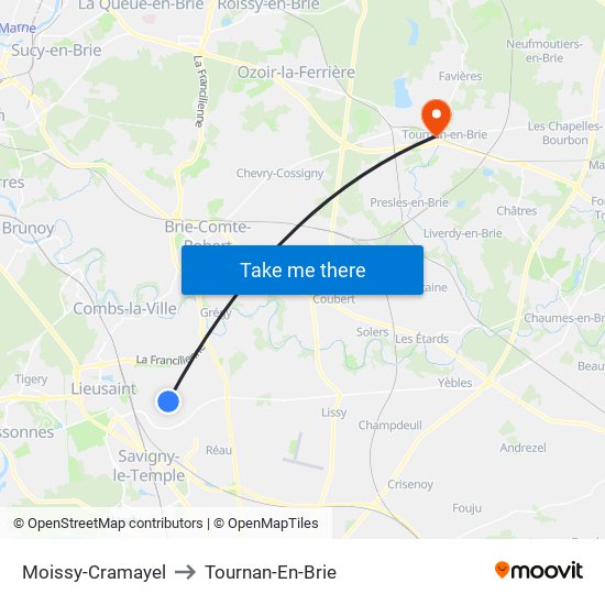 Moissy-Cramayel to Tournan-En-Brie map