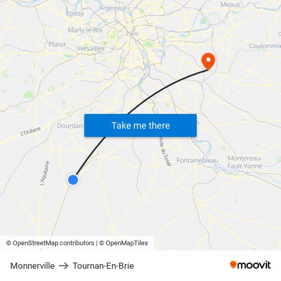 Monnerville to Tournan-En-Brie map