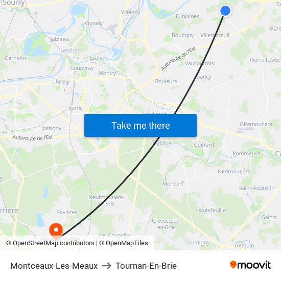 Montceaux-Les-Meaux to Tournan-En-Brie map