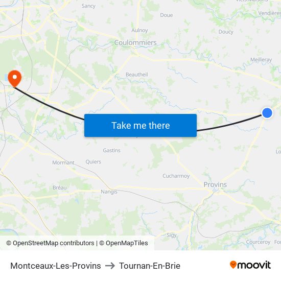 Montceaux-Les-Provins to Tournan-En-Brie map