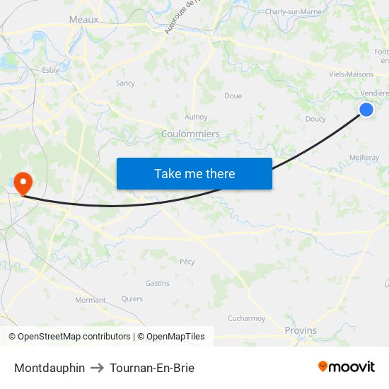 Montdauphin to Tournan-En-Brie map