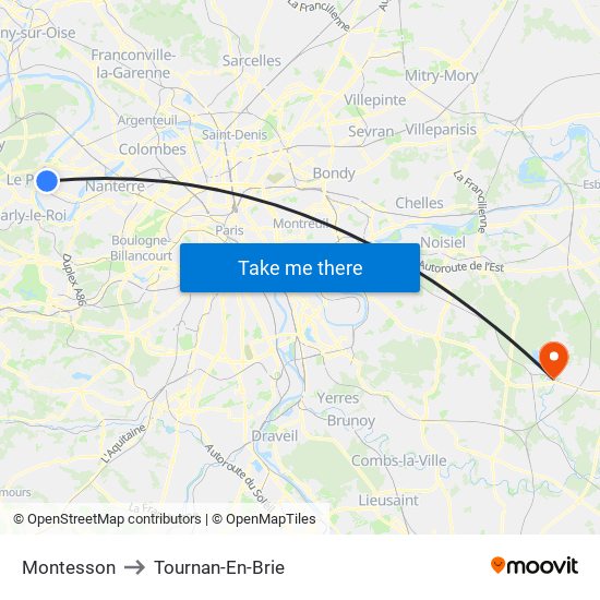 Montesson to Tournan-En-Brie map