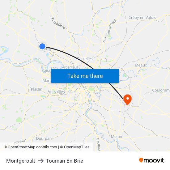 Montgeroult to Tournan-En-Brie map