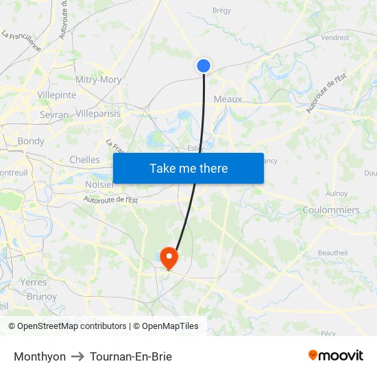 Monthyon to Tournan-En-Brie map