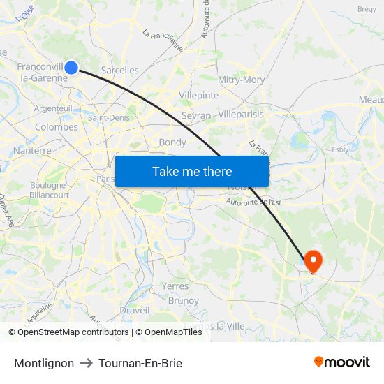 Montlignon to Tournan-En-Brie map
