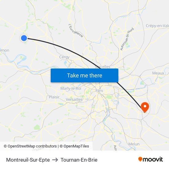 Montreuil-Sur-Epte to Tournan-En-Brie map