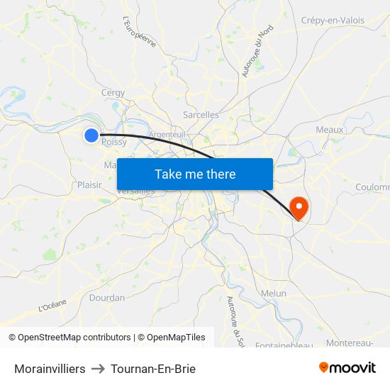 Morainvilliers to Tournan-En-Brie map
