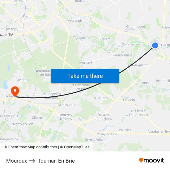 Mouroux to Tournan-En-Brie map