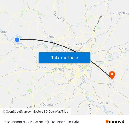 Mousseaux-Sur-Seine to Tournan-En-Brie map