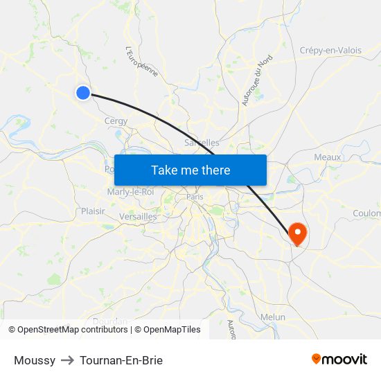 Moussy to Tournan-En-Brie map