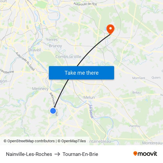 Nainville-Les-Roches to Tournan-En-Brie map