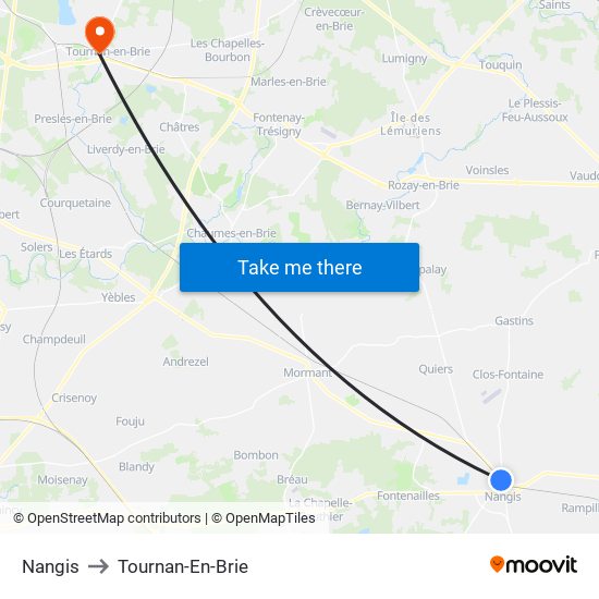 Nangis to Tournan-En-Brie map