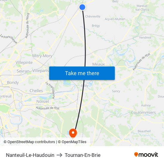 Nanteuil-Le-Haudouin to Tournan-En-Brie map