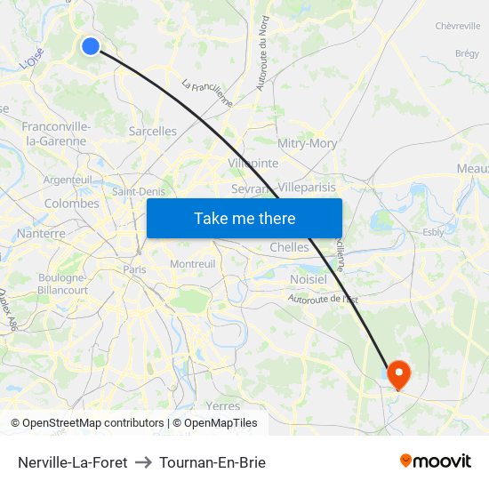 Nerville-La-Foret to Tournan-En-Brie map