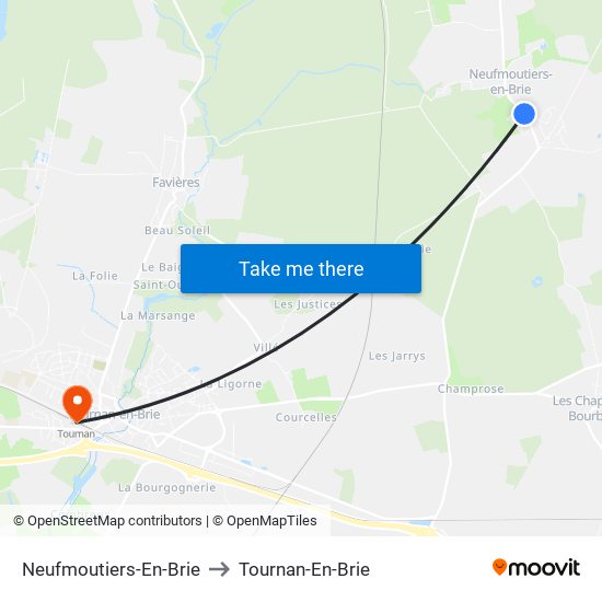 Neufmoutiers-En-Brie to Tournan-En-Brie map