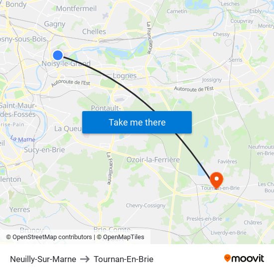 Neuilly-Sur-Marne to Tournan-En-Brie map