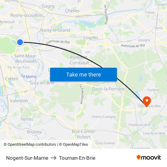 Nogent-Sur-Marne to Tournan-En-Brie map