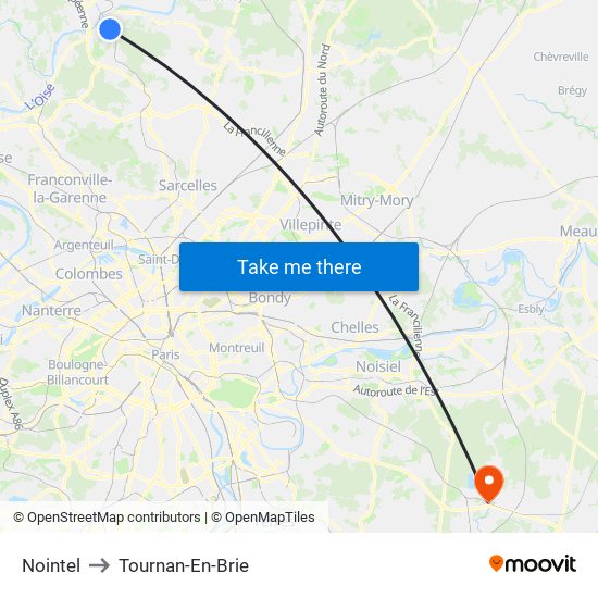 Nointel to Tournan-En-Brie map