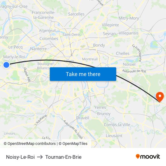Noisy-Le-Roi to Tournan-En-Brie map