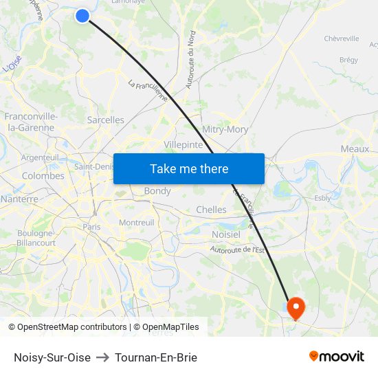 Noisy-Sur-Oise to Tournan-En-Brie map