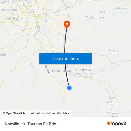 Nonville to Tournan-En-Brie map