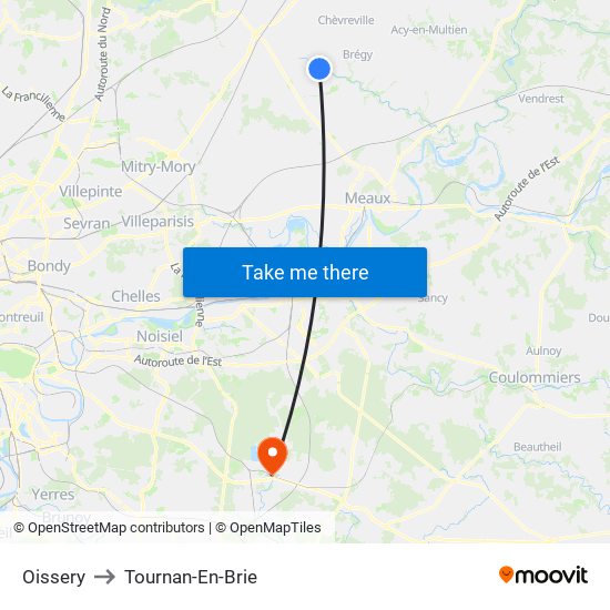 Oissery to Tournan-En-Brie map