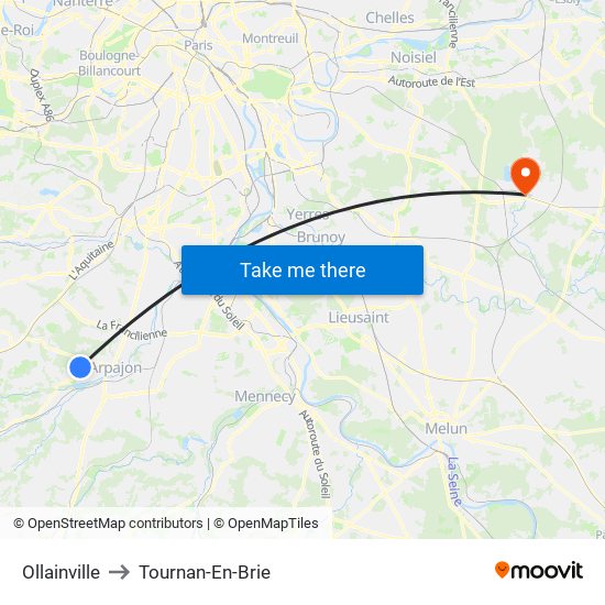 Ollainville to Tournan-En-Brie map