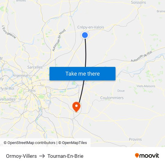 Ormoy-Villers to Tournan-En-Brie map