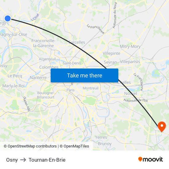 Osny to Tournan-En-Brie map