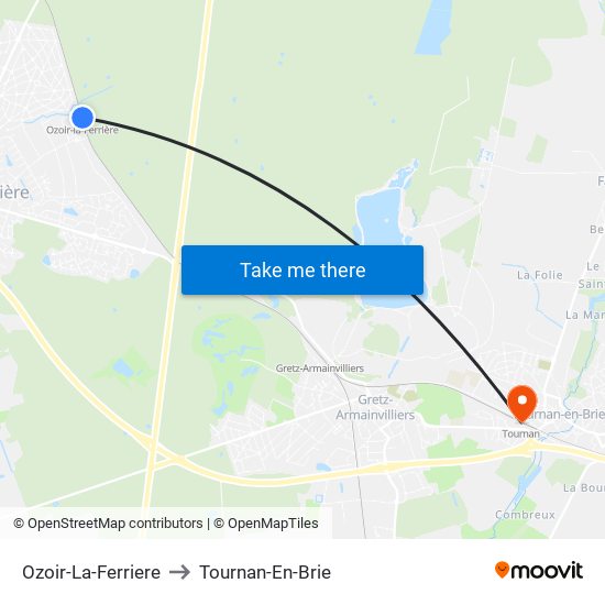 Ozoir-La-Ferriere to Tournan-En-Brie map