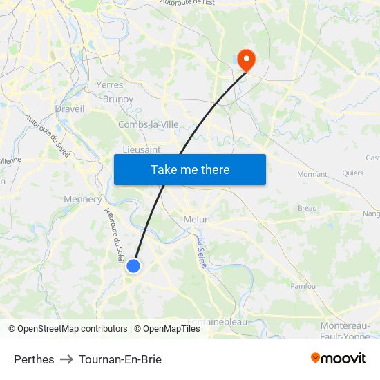 Perthes to Tournan-En-Brie map