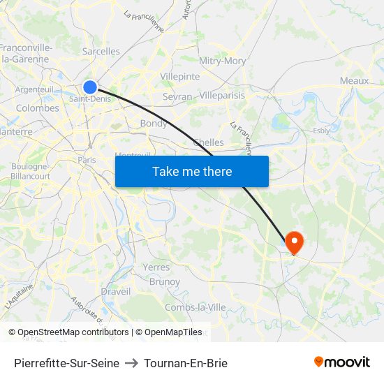 Pierrefitte-Sur-Seine to Tournan-En-Brie map