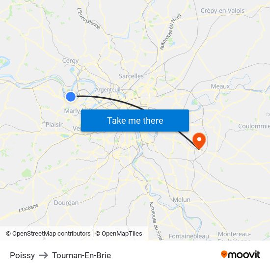 Poissy to Tournan-En-Brie map