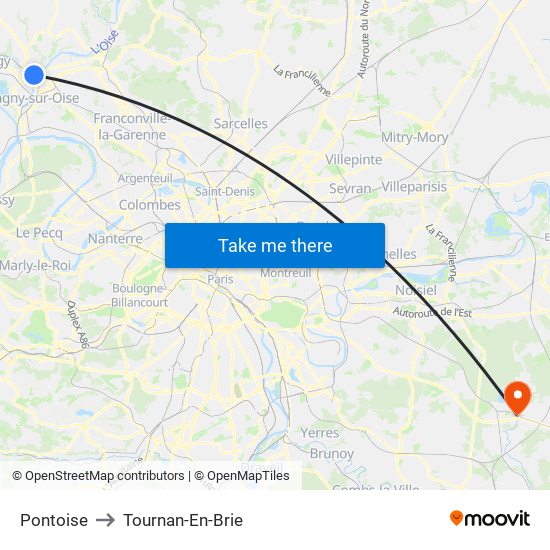 Pontoise to Tournan-En-Brie map