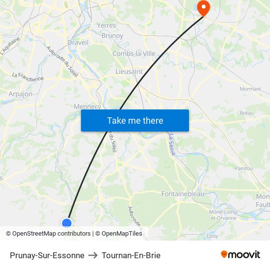 Prunay-Sur-Essonne to Tournan-En-Brie map