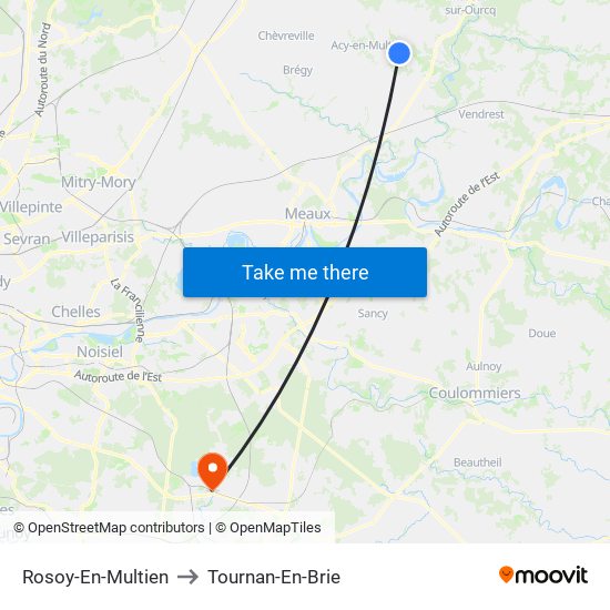 Rosoy-En-Multien to Tournan-En-Brie map