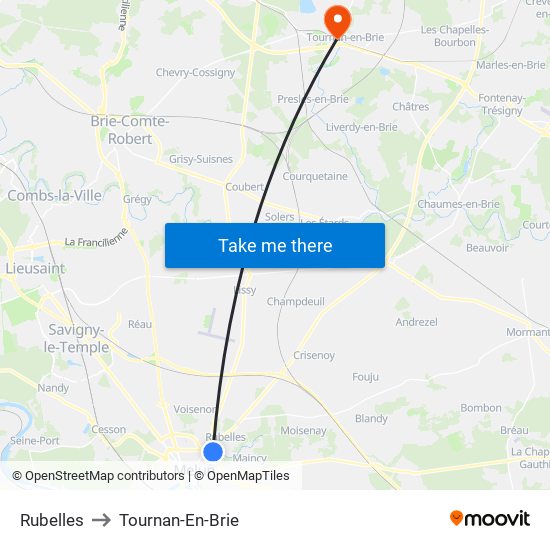 Rubelles to Tournan-En-Brie map