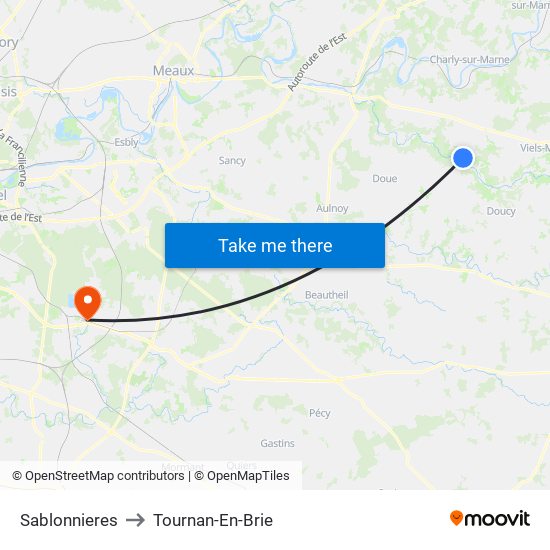 Sablonnieres to Tournan-En-Brie map