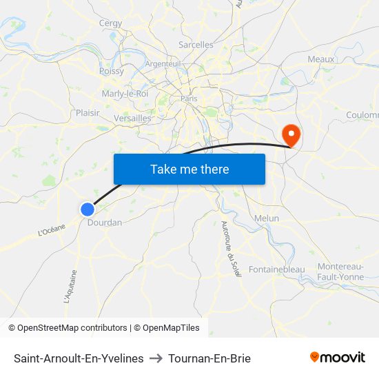 Saint-Arnoult-En-Yvelines to Tournan-En-Brie map